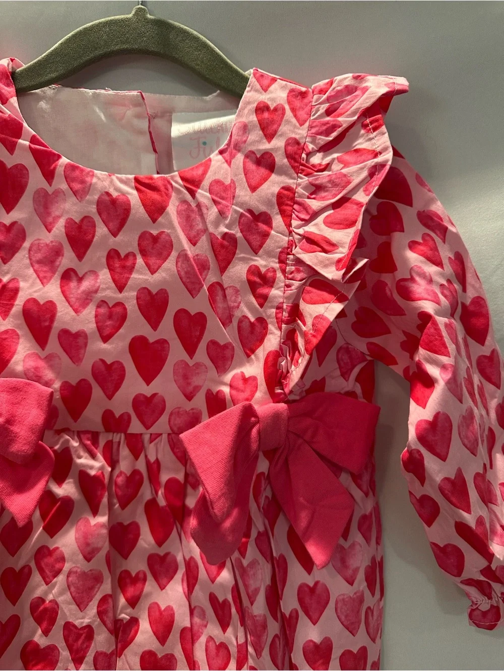 Girls Pink Heart-Print Ruffle One-Piece Bodysuit with Bows